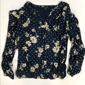 Lane Bryant size 14/16 navy blue floral blouse.
